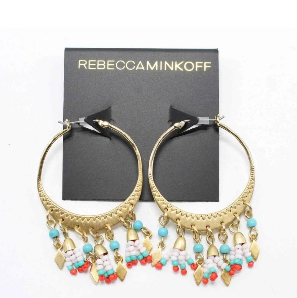 REBECCA MINKOFF GOLD DANGLE HOOP EARRINGS